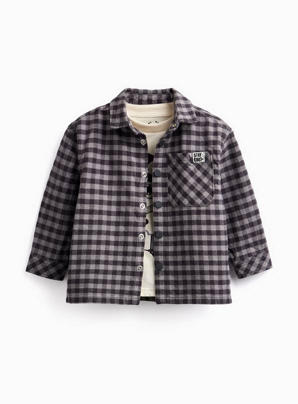 Grey Gingham Overshirt & Bear T-Shirt Set 3-4 years